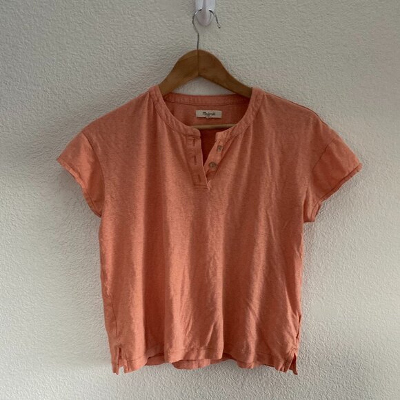 Madewell Hemp Cotton Brother Henley Tee Size Small Sweet Tulip AN491 Small - Picture 1 of 3
